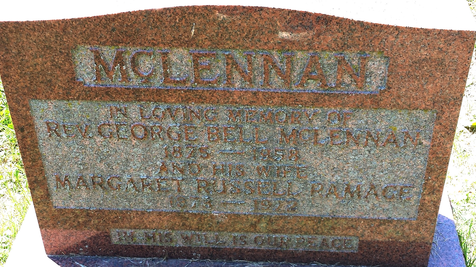 Photo of headstones/George Bell McLennan 1875-1958 hdstn York cem ON